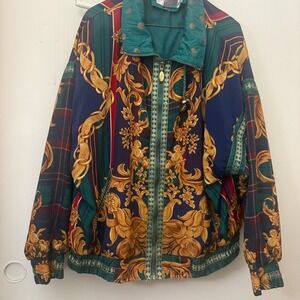 Adrianna Papell Vintage Baroque Cherub Plaid Tracksuit Set XL Teal Gold Retro